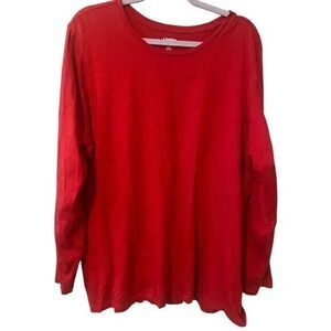 Land's End Women's Size 2X Red 100% Cotton Long Sleeve Shirt Tee